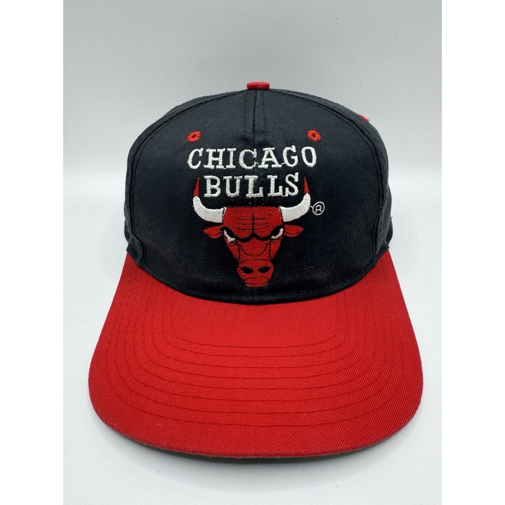 VTG 90s Chicago Bulls Snapback Hat NBA Black Red Green Underbrim Logo Cap